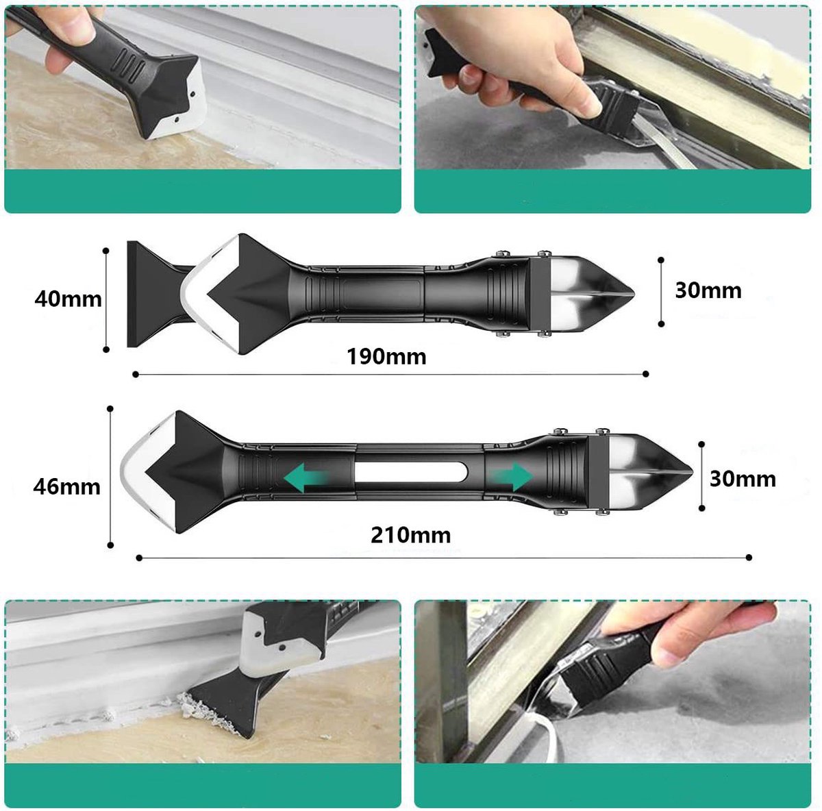 3 In 1 Siliconen Kit Voor Het Breeuwen Van Kit, Kit Afwerking Tool Set Voegkrabber Hoek Schraper Roestvrij Steelhead Kit Remover Multi Tool Voor Keuken Wi