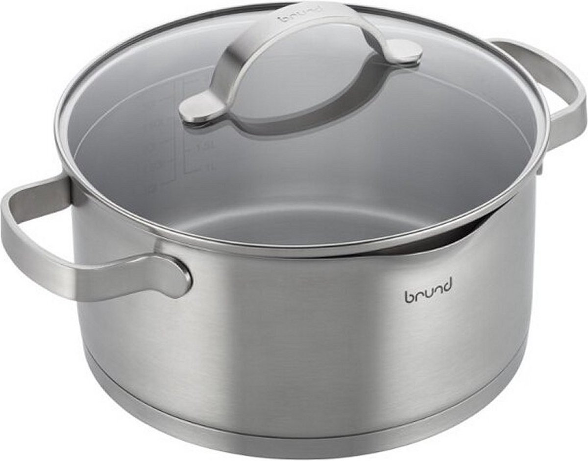 Brund Kookpan met Glazen Deksel 4L RVS