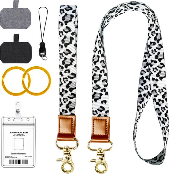 OUDQFCJ 2 stuks sleutelkoord lanyard 47 cm ID-kaarthoes bont nylon omhangkoord sleutelkoord met afneembare gesp voor sleutels, ID-kaarthoezen, werkkaart