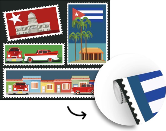 Cinq timbres cubains dans une fotobehang