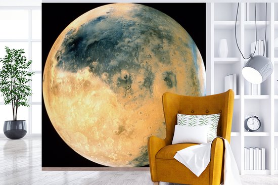 Behang - Fotobehang Geelgekleurde planeet Mars - Breedte 240 cm x hoogte 240 cm