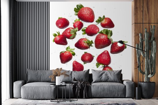 Fond d' écran - Papier peint photo - doux et fraises juteuses sur le fond blanc - Largeur 200 cm x Hauteur 220 cm