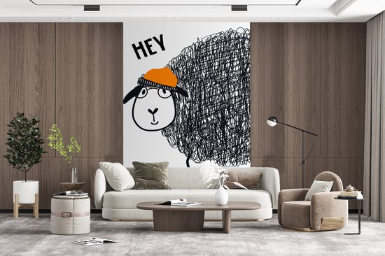 Illustration pour enfants avec la citation 'Hey' et un mouton 200x300 cm