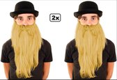 2x Baard met snor 35 cm steil haar blond