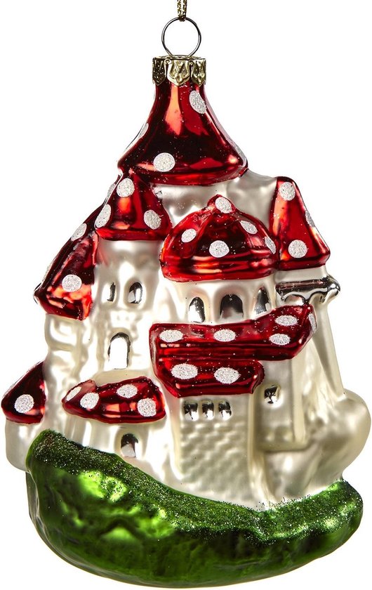 Sicilië microscopisch Reparatie mogelijk Goodwill kerst decoratie - glazen paddenstoelen kasteel ornament - 12cm -  rood, wit -... | bol.com