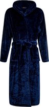 Badjas fleece - marine blauwe badjas met capuchon - flanel fleece badjas unisex - maat S/M