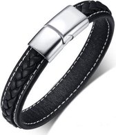 Schitterende Zwart Leren Armband Sluiting Zilver