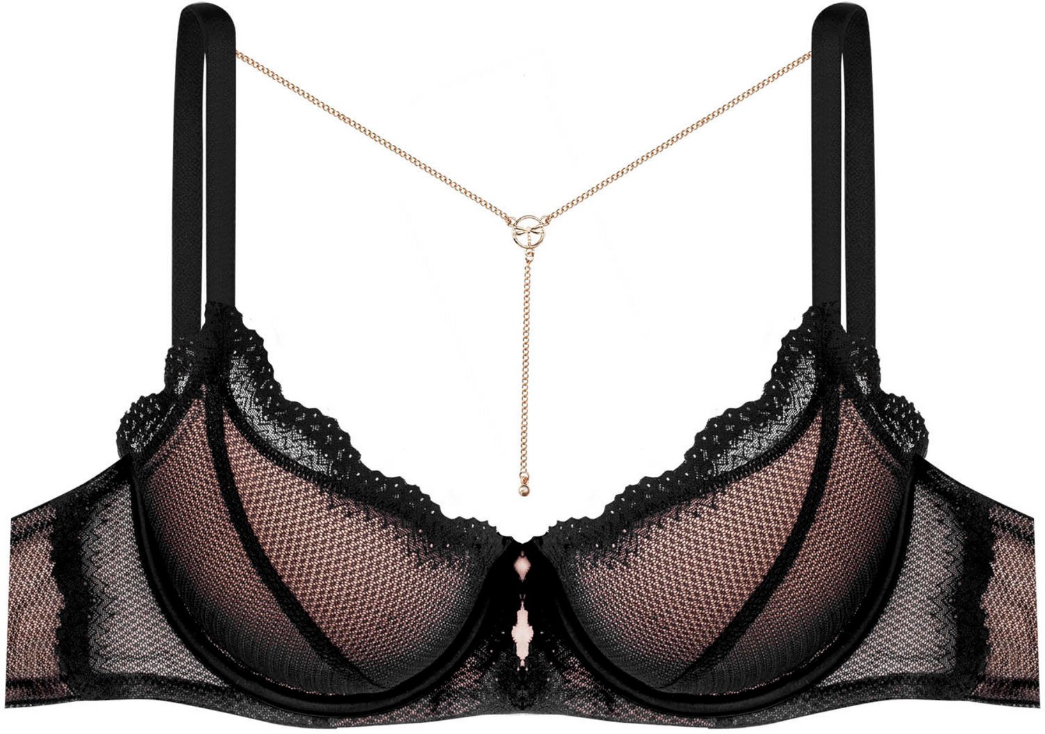 ESOTIQ Notice - Push-upbeha - 70B - Zwart - Gouden sierketting Zwart;Goud