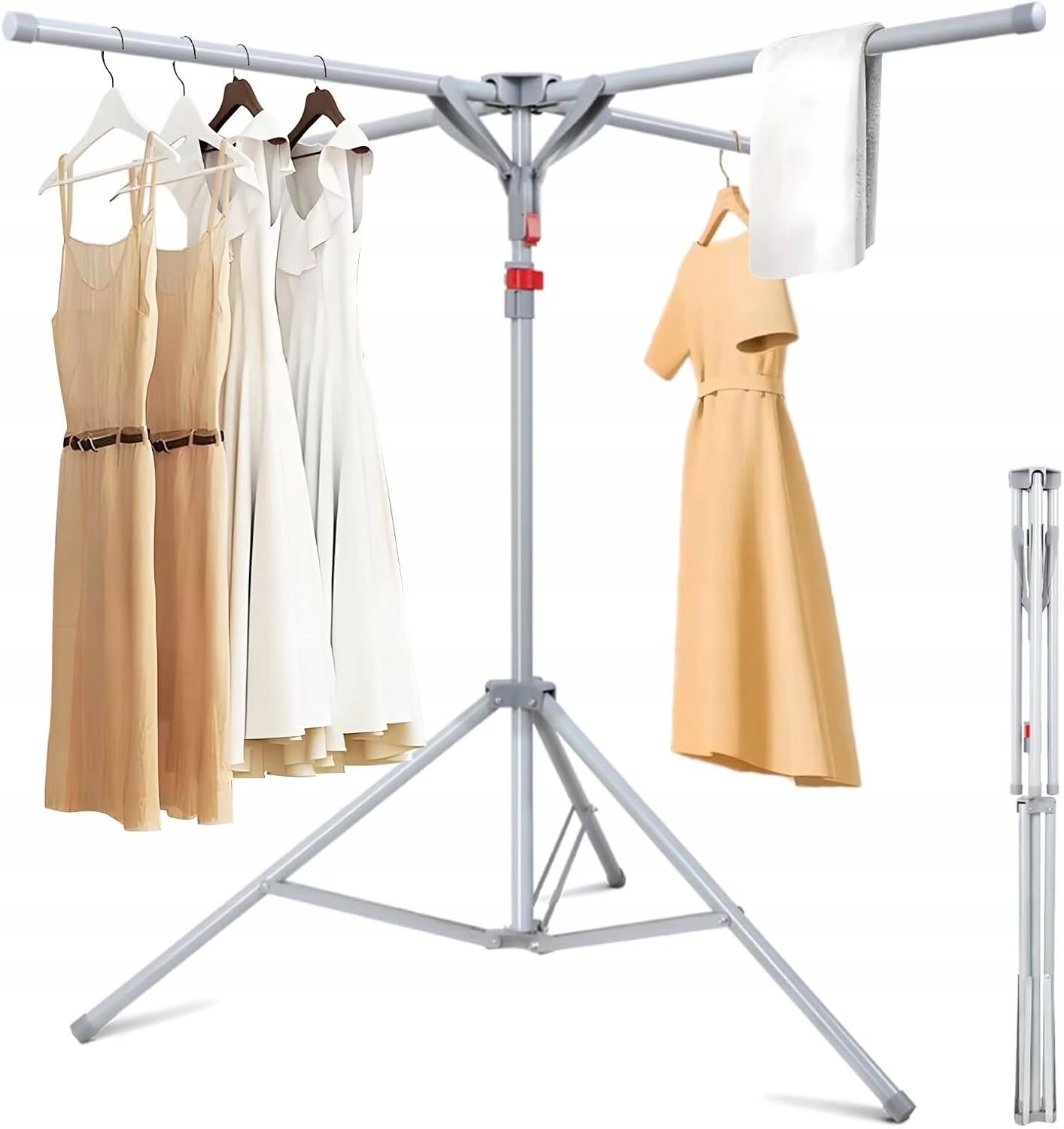 Opvouwbaar Kledingrek - Inklapbaar Droogrek - Staand Kleding Wasdroogrek - Driepoot Wasrek - Droogtoren met 4 Armen - Ruimtebesparend - Max. 80 kg - Verstelbaar Hoogte 130-180 cm - Voor Balkon & Terras & Veranda