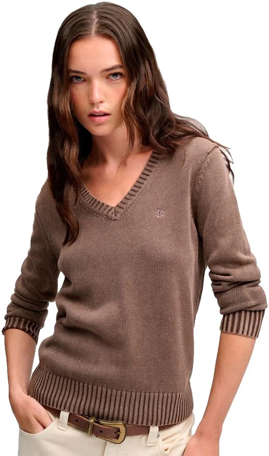 Superdry Gewassen V-hals Trui Dames Sweaters Bruin
