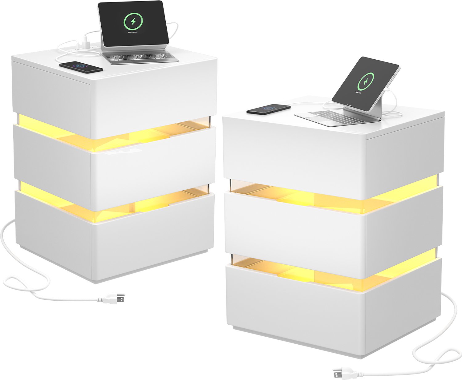 LEADZM Set van 2 Nachtkastjes met 1 lades - Wit - 43 x 38 x 59 cm - led-verlichting