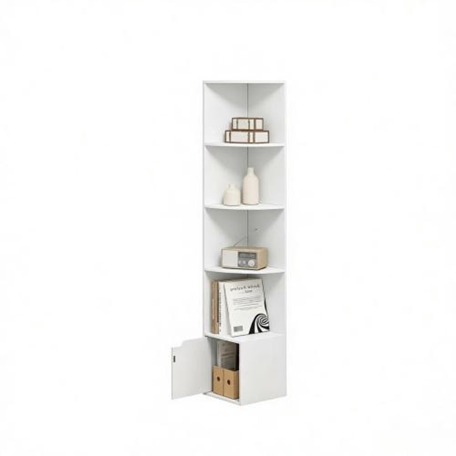 Hoekboekenrek met 5 niveaus, wit hoekkastje van 157,5 cm hoog, 29,5 × 29,5 × 157,5 cm