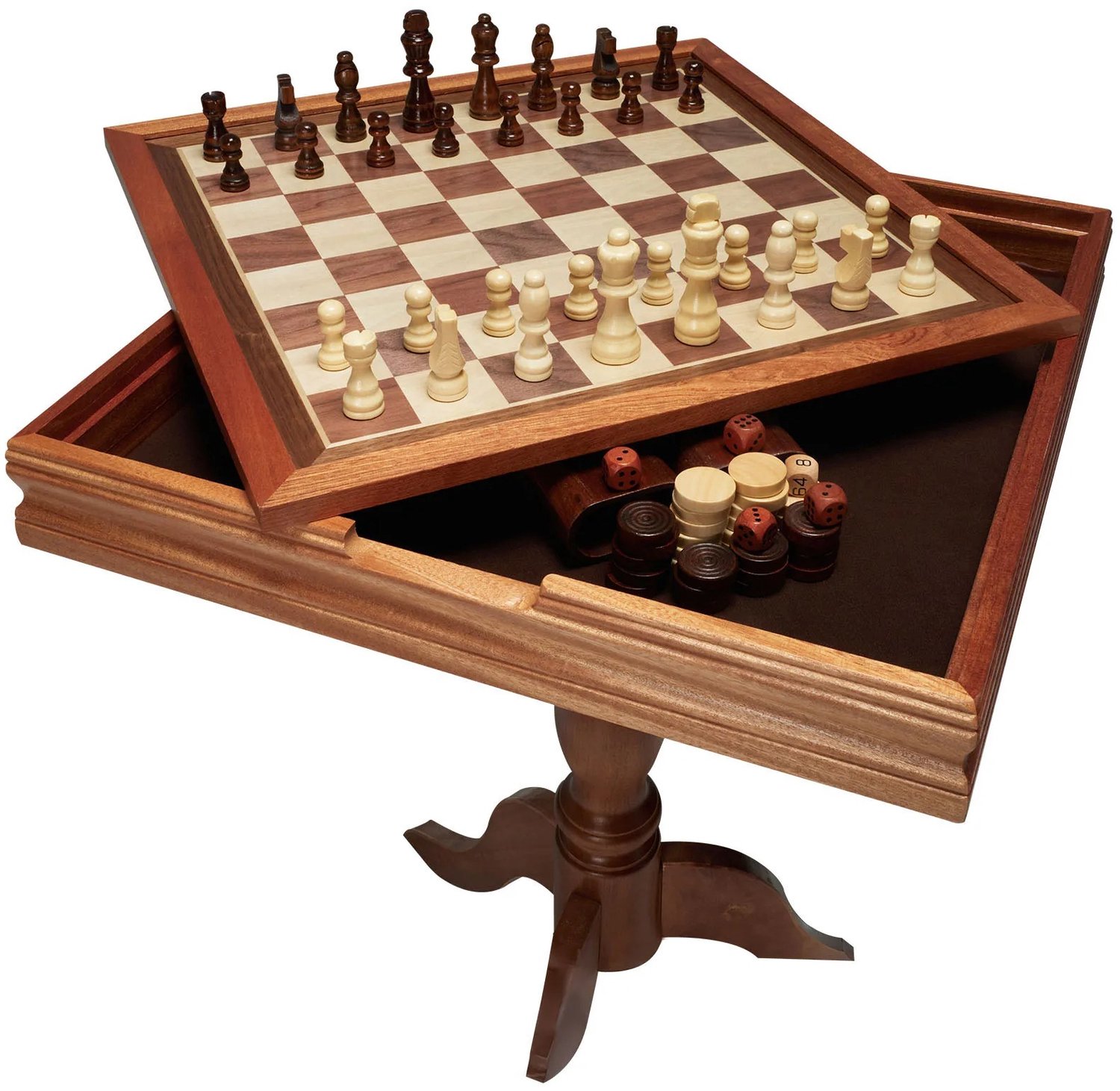 Veya Schaakbord 3 in 1 - Schaken - Backgammon - Dammen - Eén complete houten 3 in 1 tafelset - 18 inch - 47cm - Compact formaat