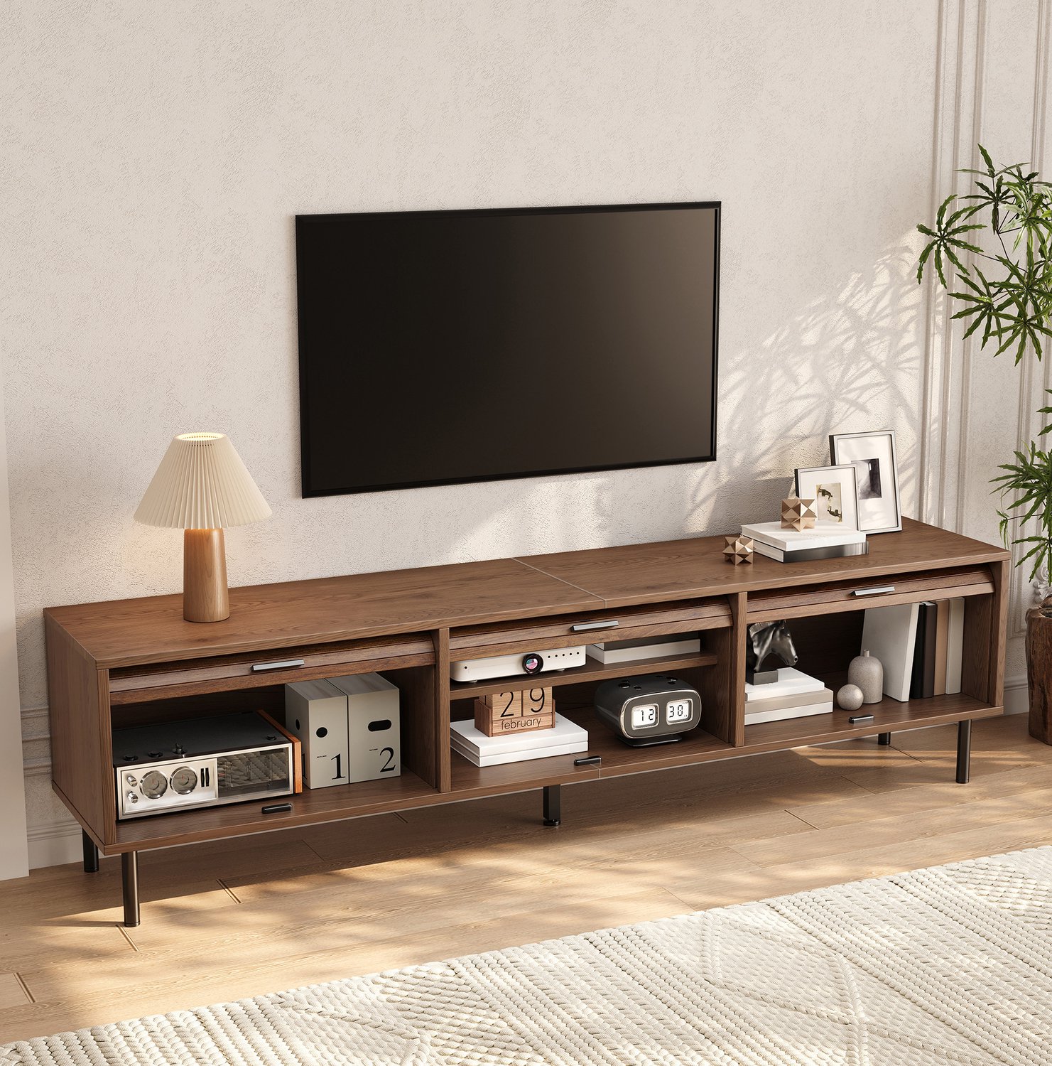 Maisentiel TV-meubel 180 x 40 x 55 cm met 3 omhoogschuivende deuren, MDF, walnoot