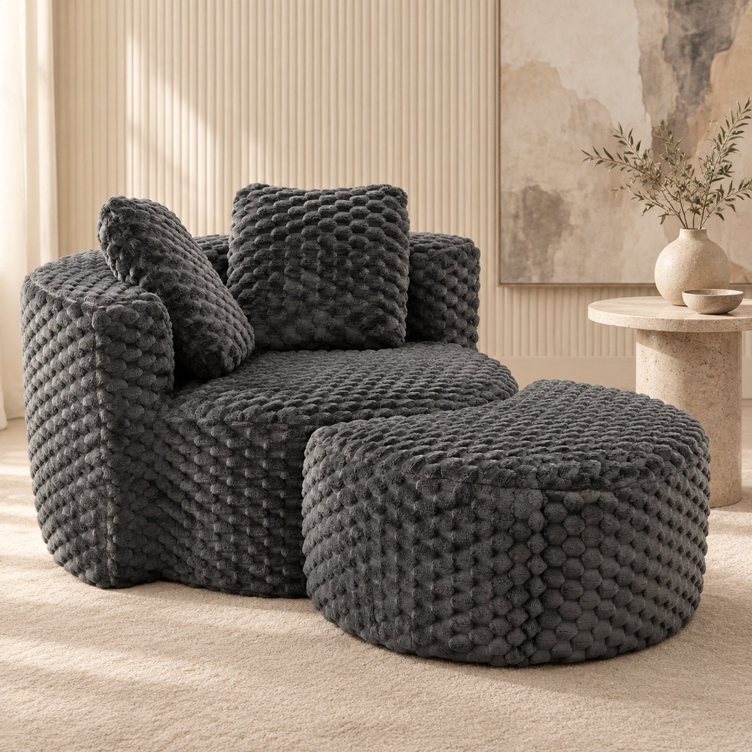 WUVRIE Fauteuil met hocker - Zonder montage en met armleuningen - Donkergrijs
