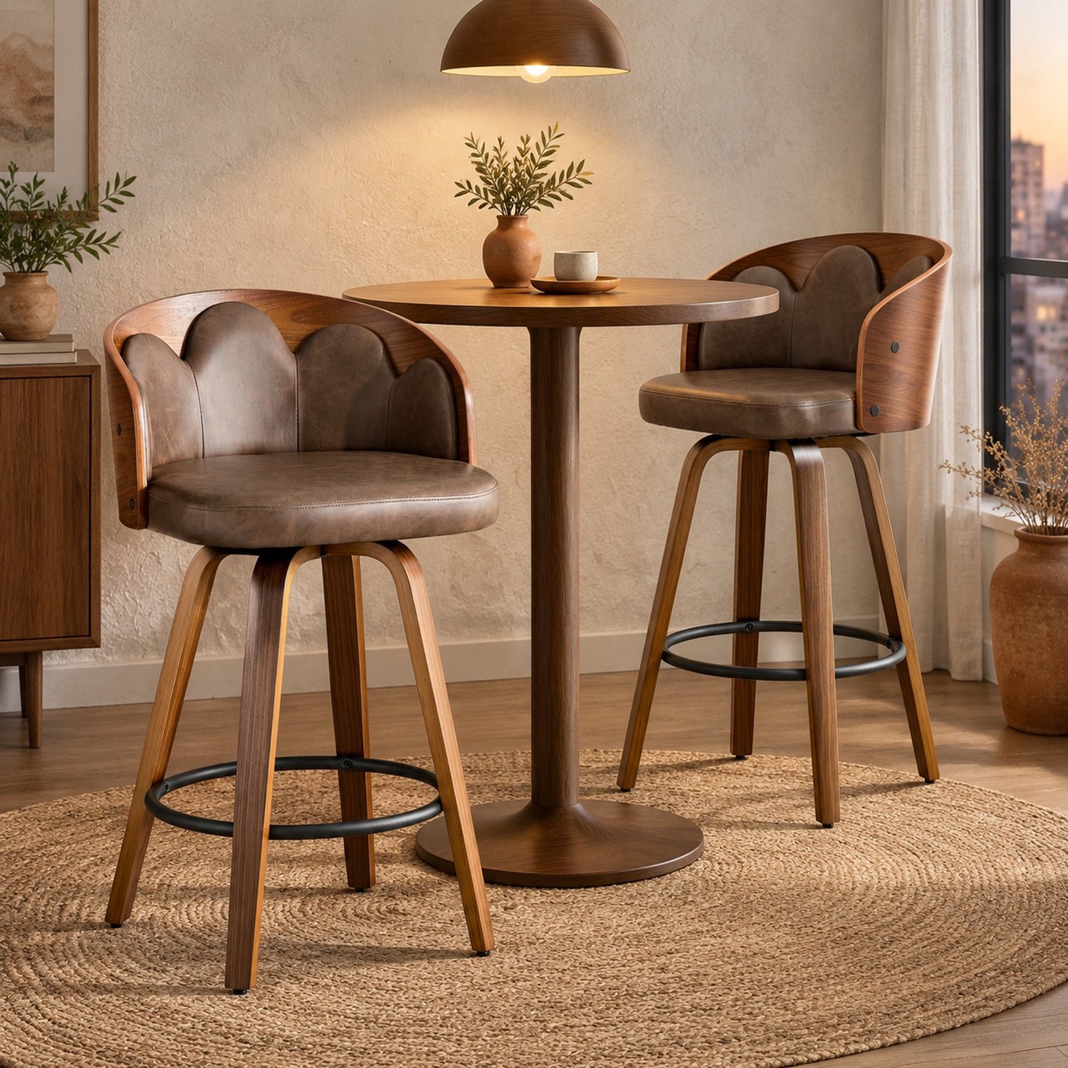 CHICFURN Barkruk - Set van 2 - Met rugleuning - Met armleuningen - Bruin