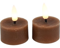 Cilgro LED theelichtjes bruin 4x4x2,5cm set van 2 - warm wit sfeerlicht.