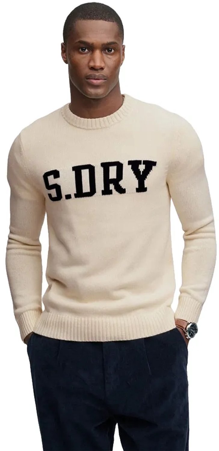 Superdry Intarisa Preppy Trui slanke pasvorm Heren Sweaters Creme