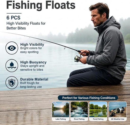 Complete Set van 6 Vissersboeien met Lood, Vissnoer en Vishaak voor Zoetwatervissen, Ideaal voor Forel, Zander en Snoek in Meer, Rivier en Stroom — afbeelding 3