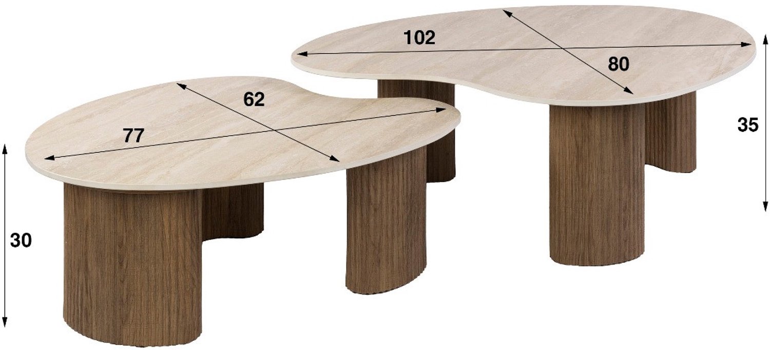 Fraaai Santana salontafel set van 2 - 3D keramiek travertin Beige