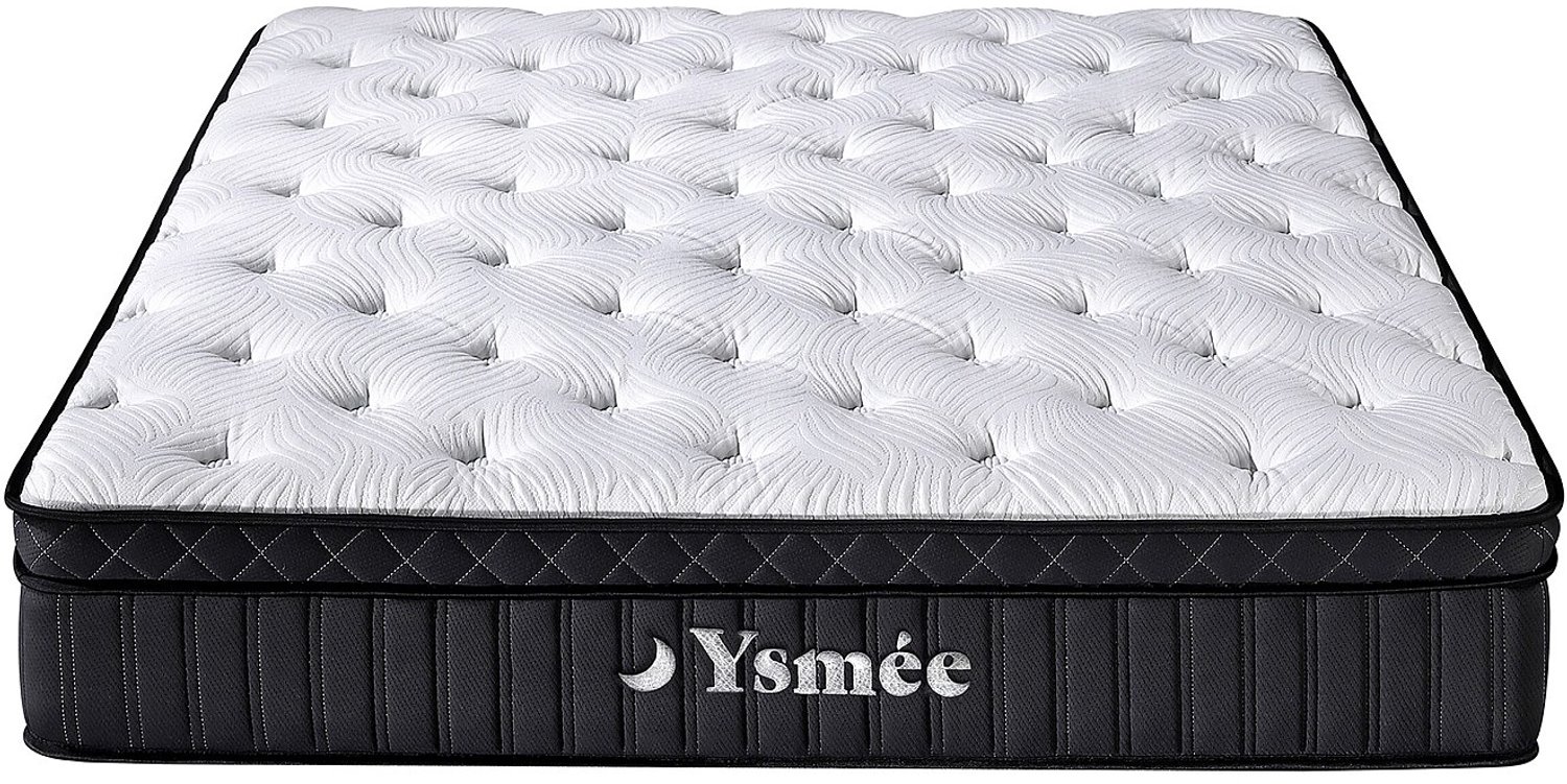 Vente-unique Set matras en lattenbodem 140 x 190 cm - Hybride matras met pocketveren 5 zones en traagschuim D30 cm - Wit - Met opbergruimte - TAVILI