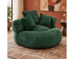 WUVRIE - Zitzak loungestoel 108x108x52 cm - Met hoge rugleuning, armleuningen en 3 kussens - Smaragdgroen