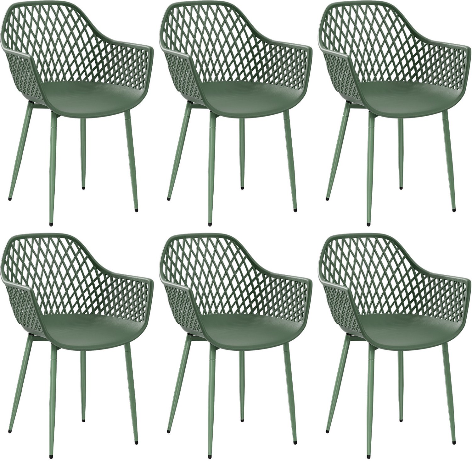 EGGREE Set van 6 eetkamerstoelen - Kunststof eetkamerstoelen met armleuningen - Geschikt voor eetkamer - keuken en woonkamer - Donkergroen