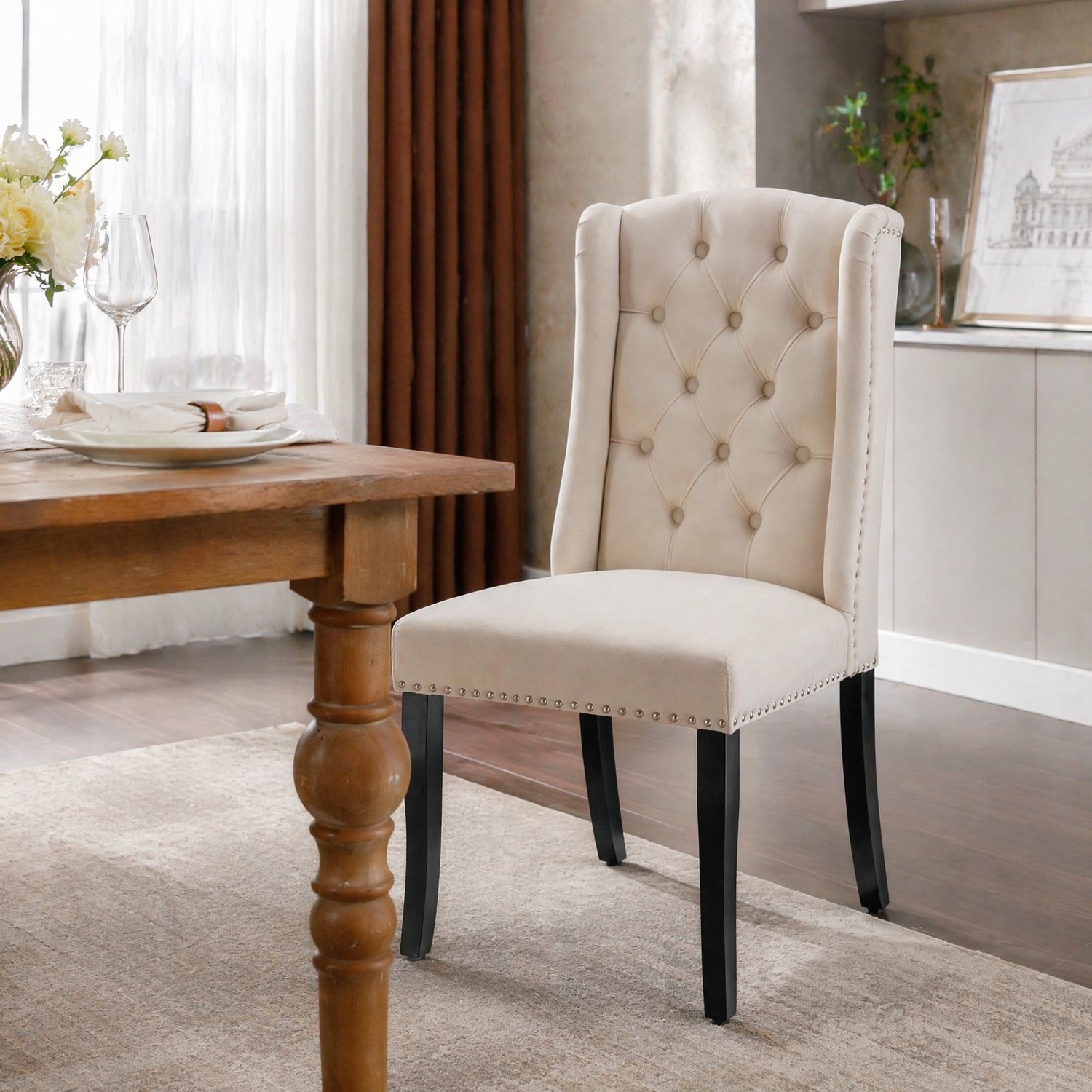 Maisentiel Eetkamerstoelen set van 2 - 61 x 45 x 100 cm - velvet - beige