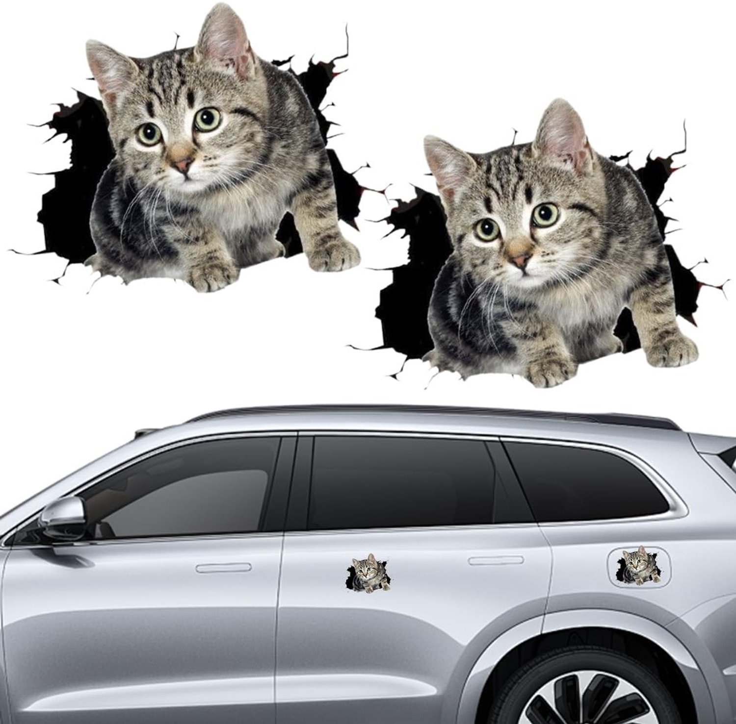 2 x 3D Kat Stickers - Schattige Decoratieve Stickers voor Muren, Auto's en Ramen, Perfect voor Huisdierenliefhebbers