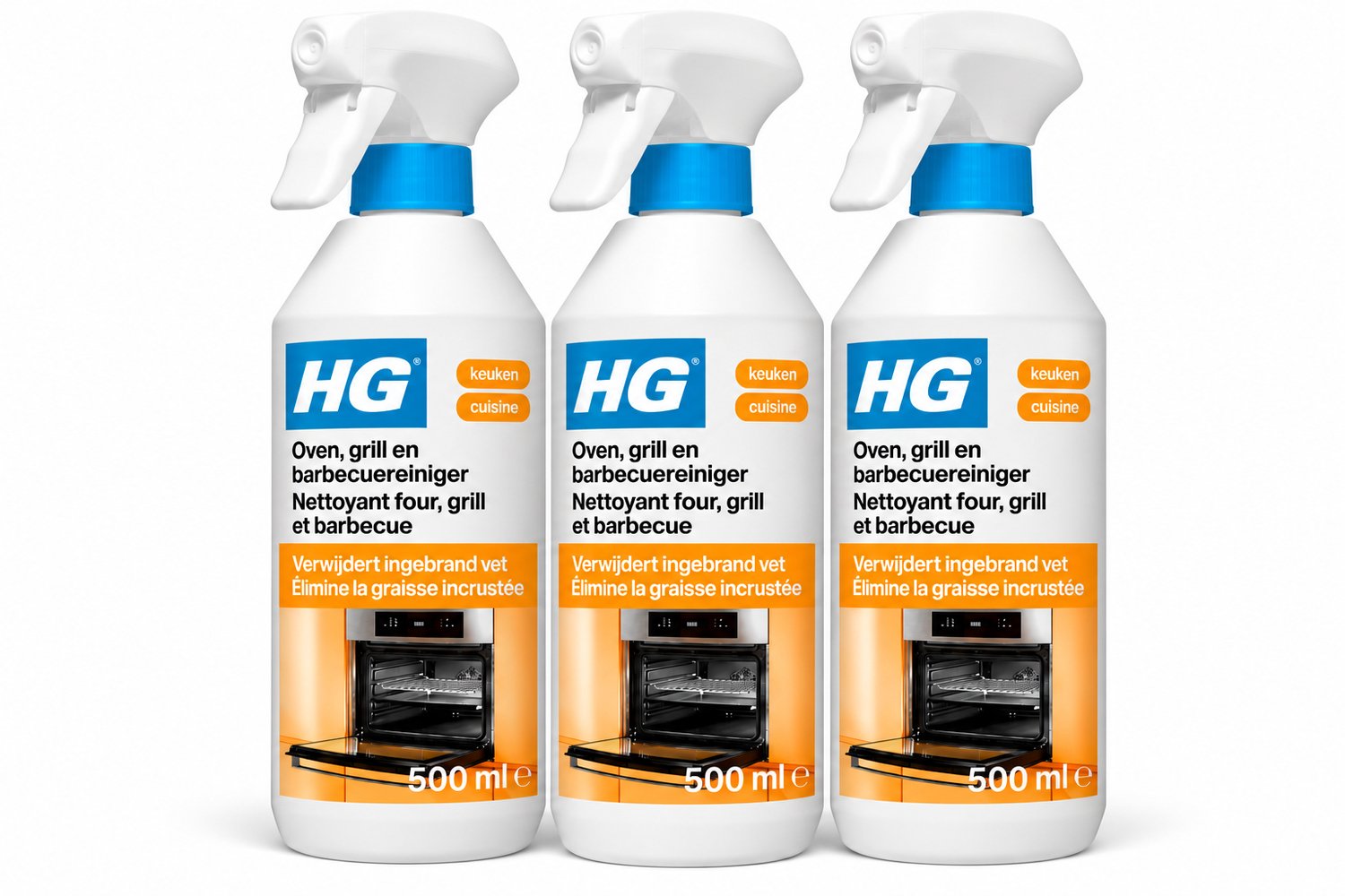 HG Oven, Grill en Barbecuereiniger 500 ml - Verwijdert Ingebrand Vet 3 x 500 ml