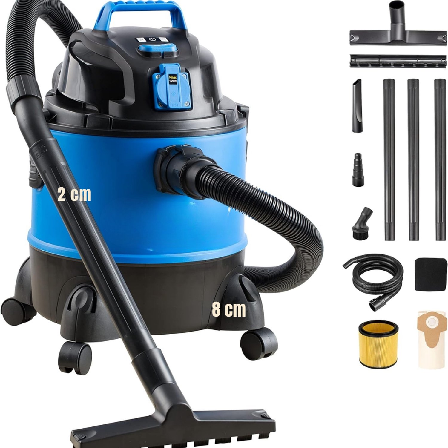 Levo® Bouwstofzuiger Zonder Zak - Alleszuiger Met Accessoires - Waterzuiger Met 20 Liter Reservoir - Stofzuiger - Met Waterfilter En Blaasfunctie – 1250W - Voor Binnen en Buitenreiniging - Blauw - 34 x 34 cm x 45 cm