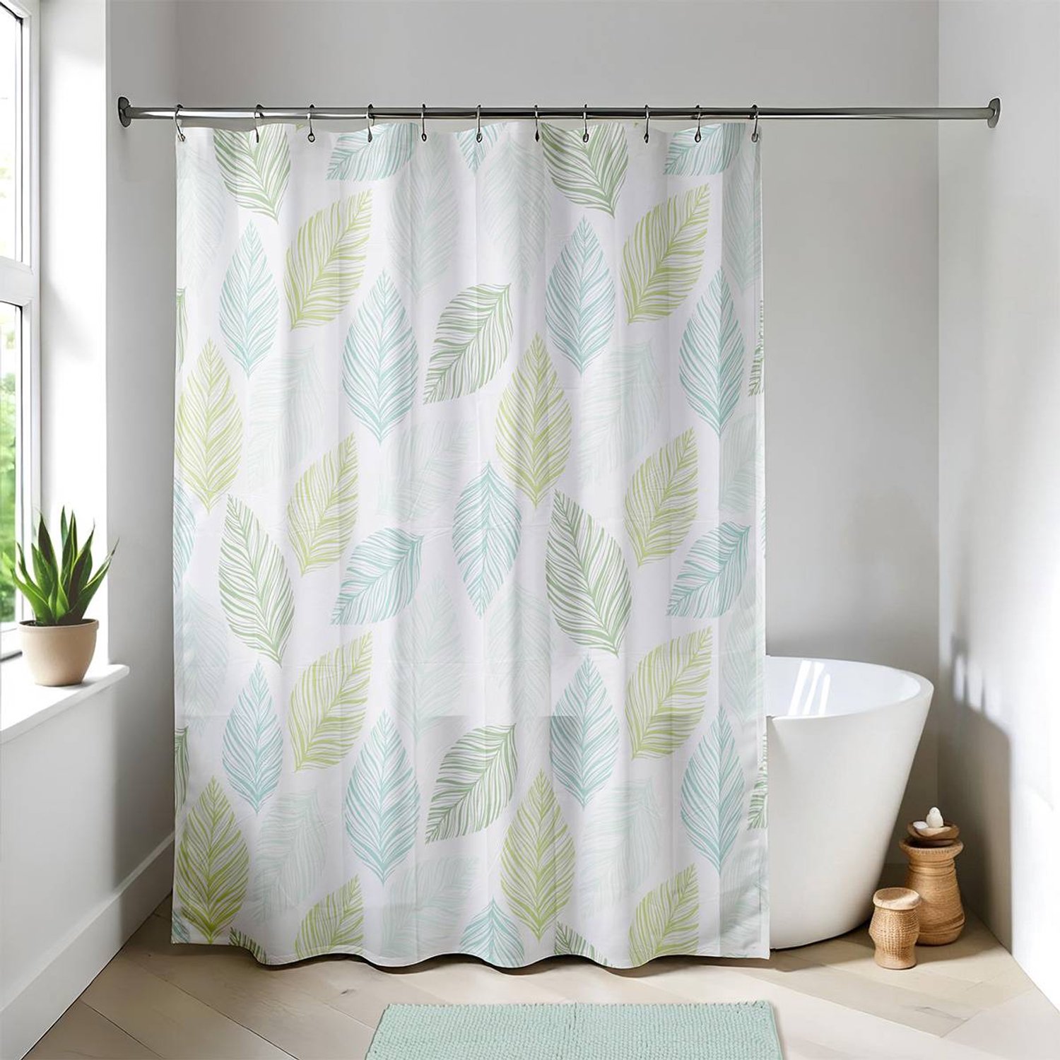 Rideau de douche en plastique 180 x 180 cm avec 12 anneaux blancs décor Garden Party