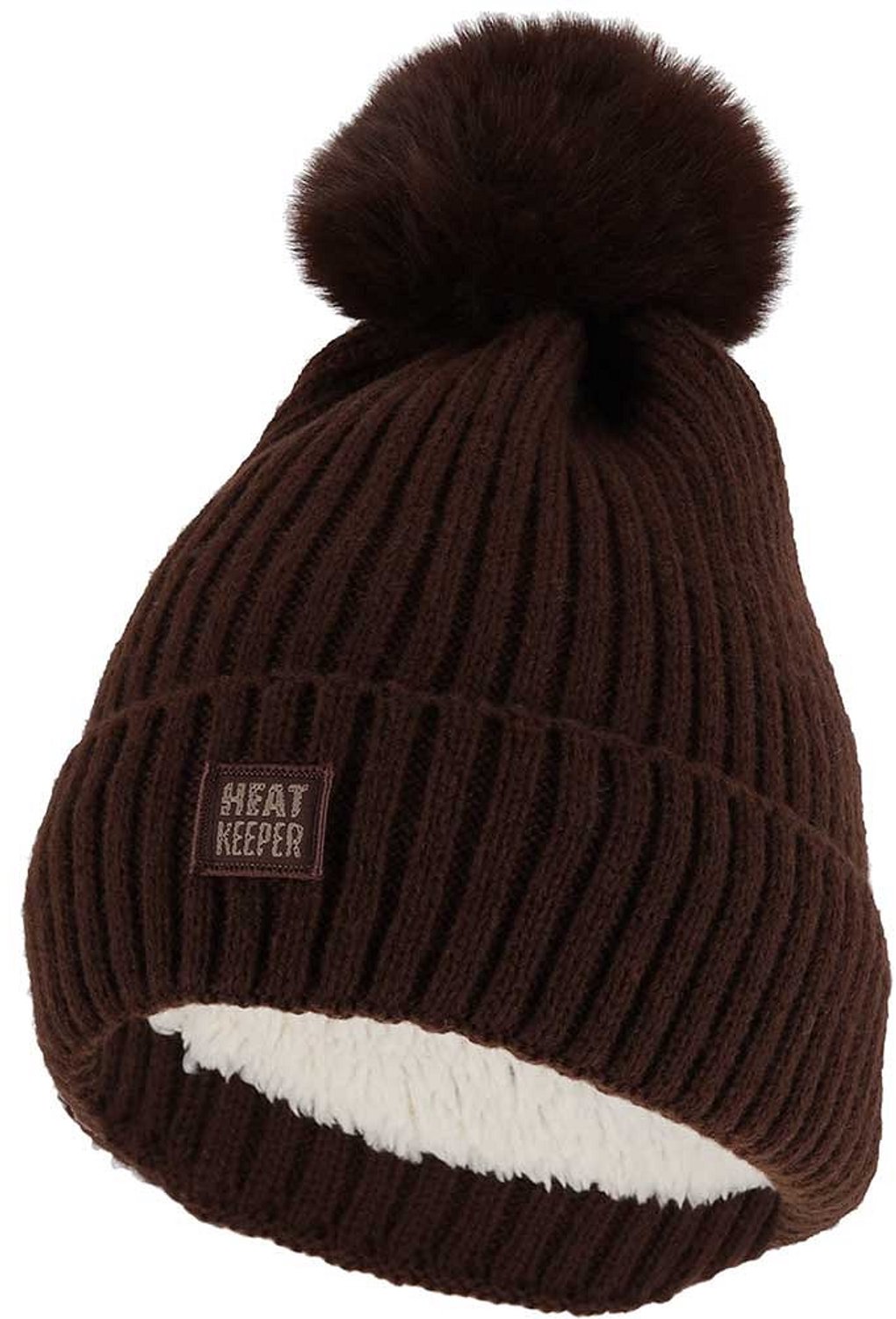 Heatkeeper Dames Gebreide Thermo Muts met Pompon - Bruin