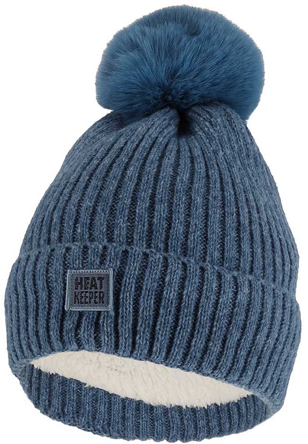 Heatkeeper Dames Gebreide Thermo Muts met Pompon - Denim Melange