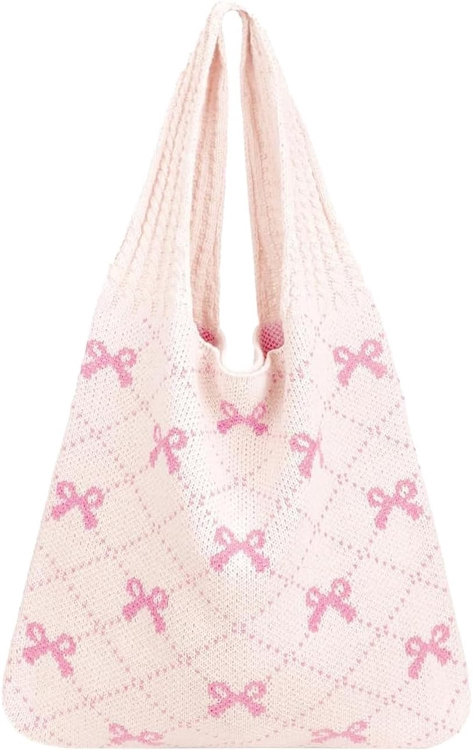 Crochet Tas met Roze Strikken, Esthetische Haak Tas voor Vrouwen, Perfect voor Winkelen en Dagelijks Gebruik