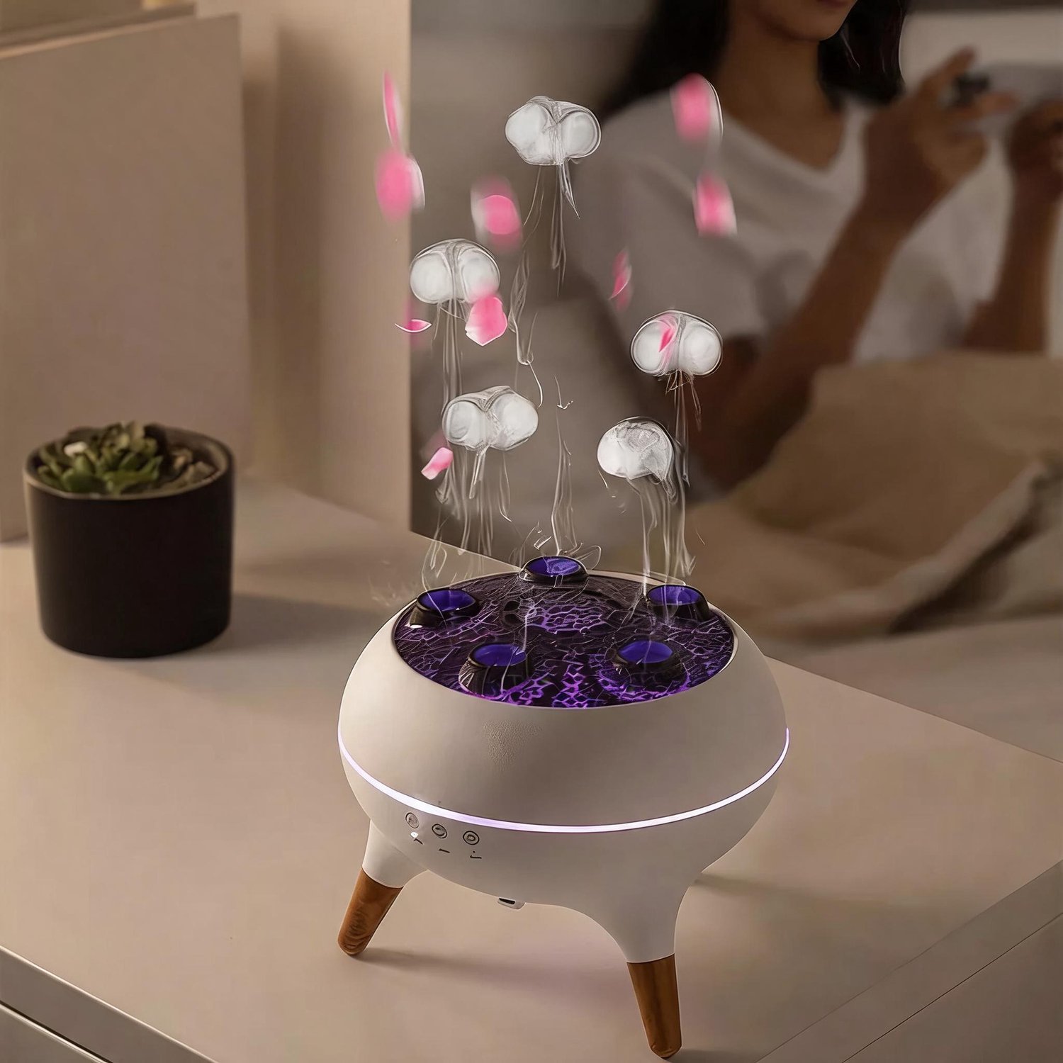Ultrasone Luchtbevochtiger - 250ml - Aroma Diffuser - Jellyfish Mist - 5 Sproeiers - 7 Kleuren LED - 2 Nevelstanden - Timer 4/8 Uur - Stil tot 35 dB - Voor Slaapkamer thumbnail 6