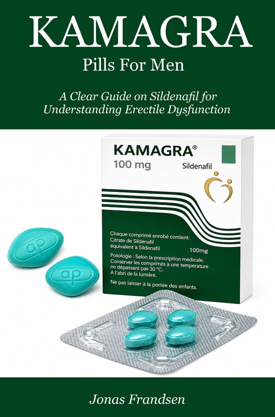 Kamagra Pilules Pour Hommes, un guide clair sur le Sildénafil pour comprendre la dysfonction érectile. Deux pilules turquoise avec 'ap' dessus et une boîte de Kamagra 100 mg Sildénafil.