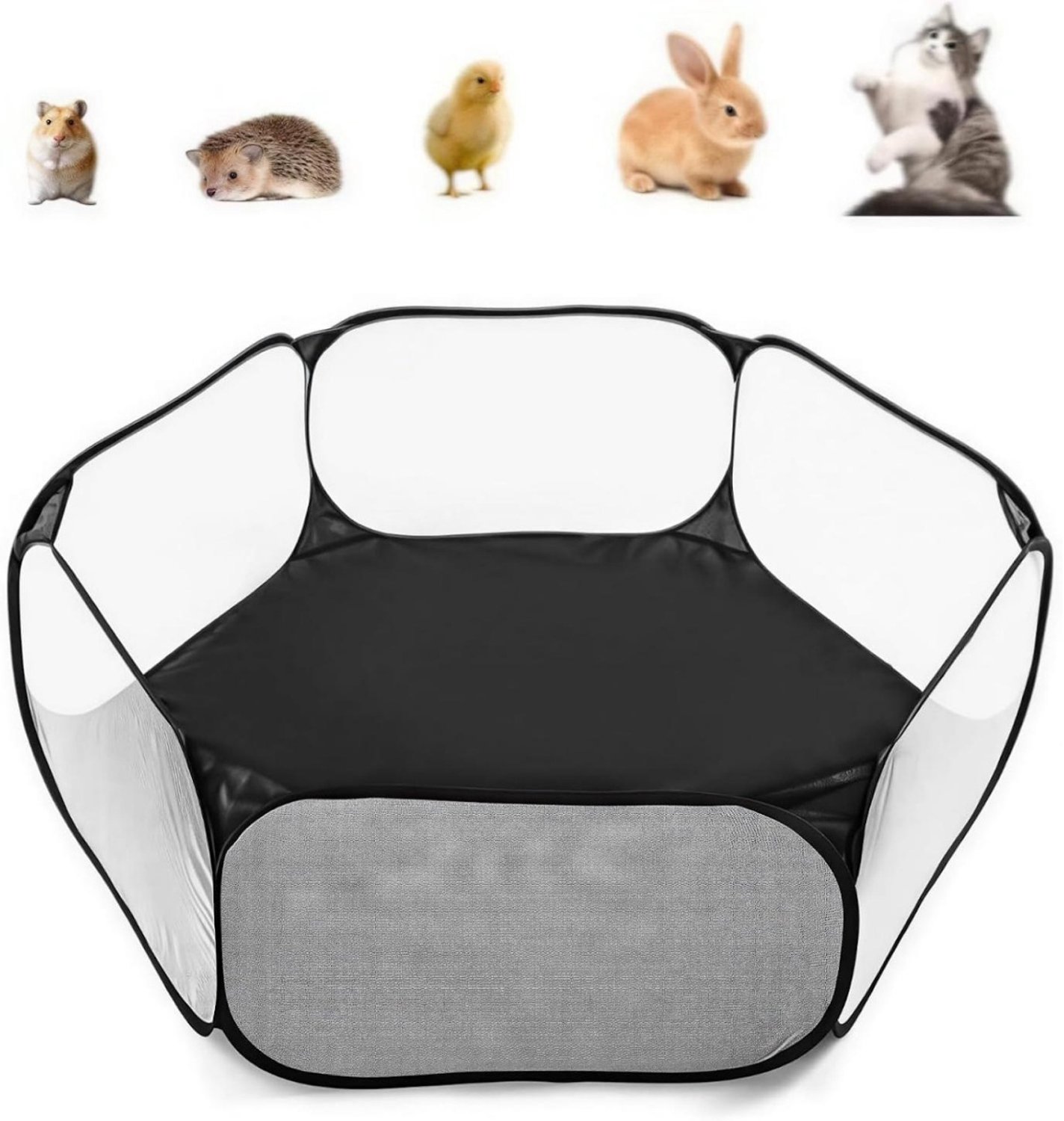 SSTRWGOOD Speelkooi voor kleine dieren - Opvouwbare kooitent - Ademende, transparante trainingsomheining - Geschikt voor cavia's, hamsters, chinchilla's, puppy's en konijnen - Zwart