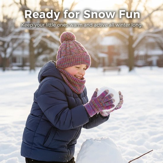Winter Warm Fashion 3 stuks for kids- Muts + Nekwarmer + Handschoenen - Dikke gebreide pompon, muts, losse handschoenen met touchscreen, sjaalset — cadeau in Mode & Accessoires - foto 8