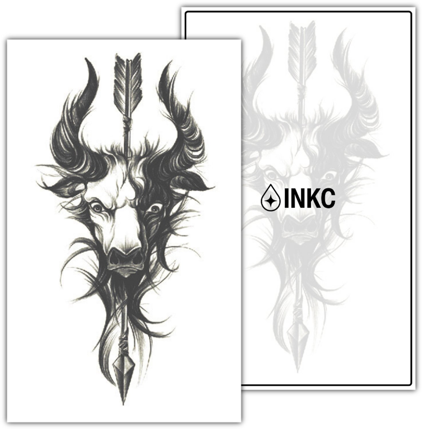 INKC - Tijdelijke Tattoo - Vluchtige Stier - Nep Tattoo - Plak Tattoos - Blijft tot 2 weken - 11 x 18cm