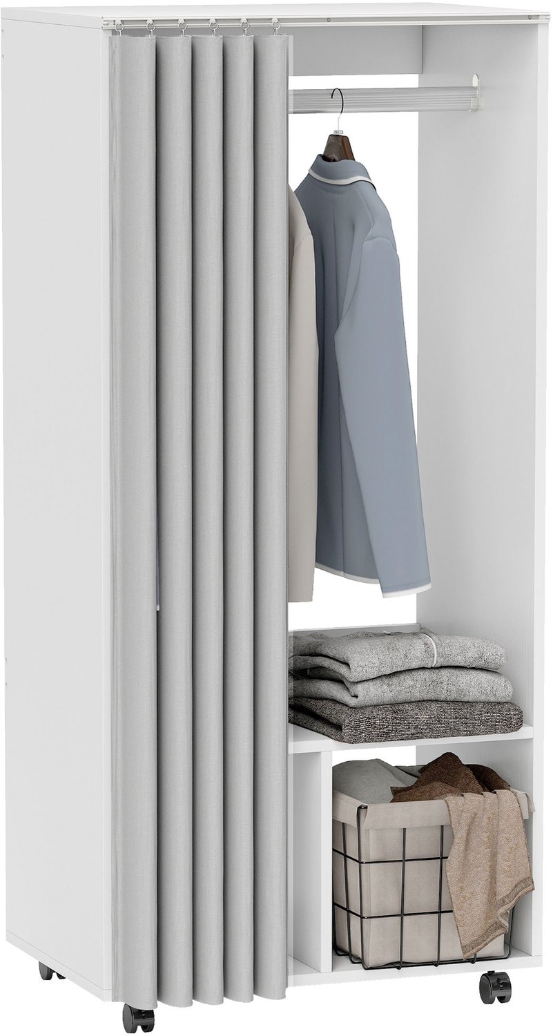 HOMCOM Kledingrek op wielen - Spaanplaat - 60x40x128cm - Wit