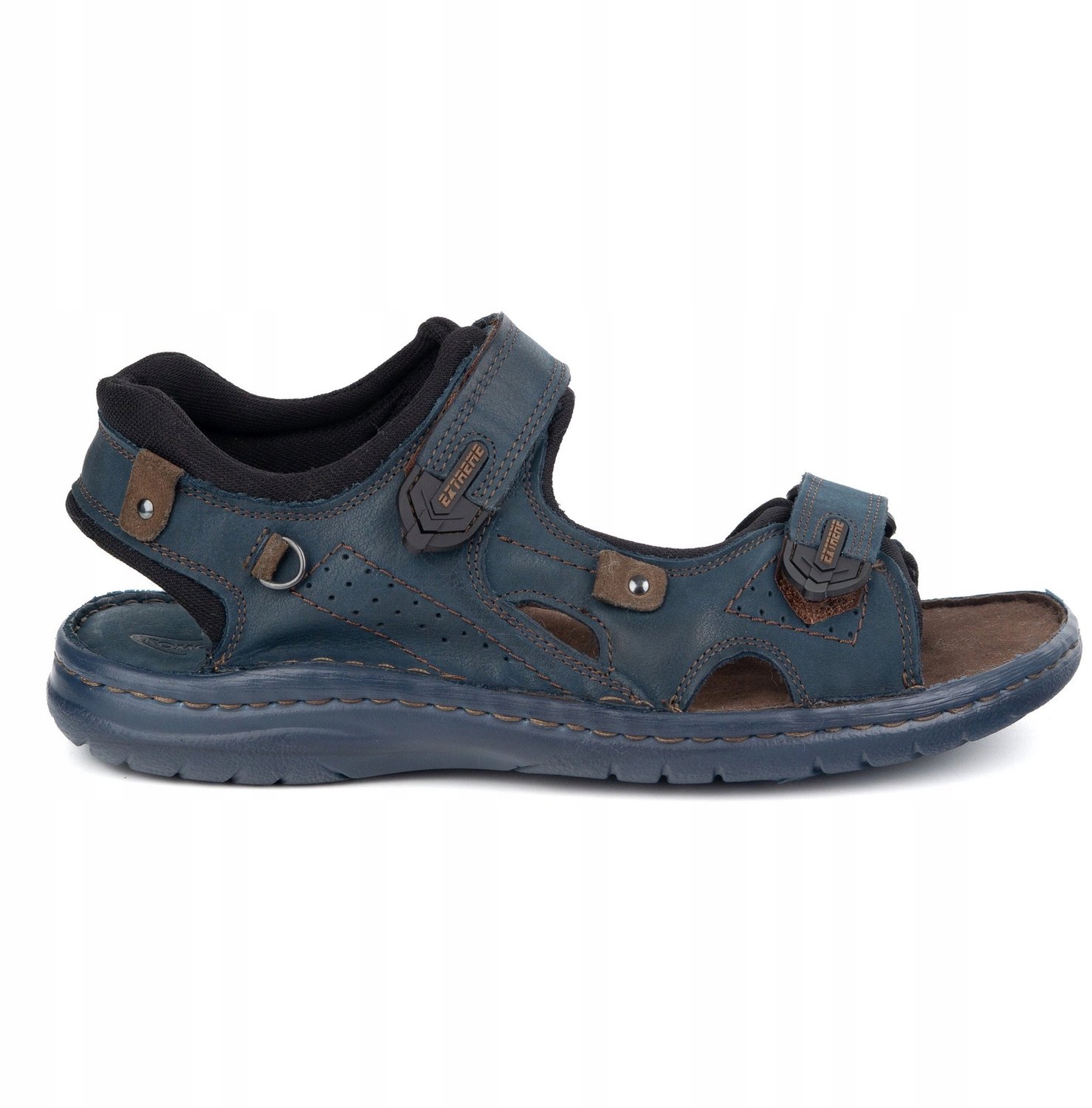 Herensandalen Leer 552K met Klittenband Marineblauw