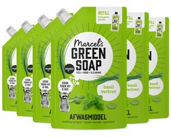 Marcel's Green Soap Afwasmiddel Navulling - Basilicum & Vetiver - 6 x 500 ml