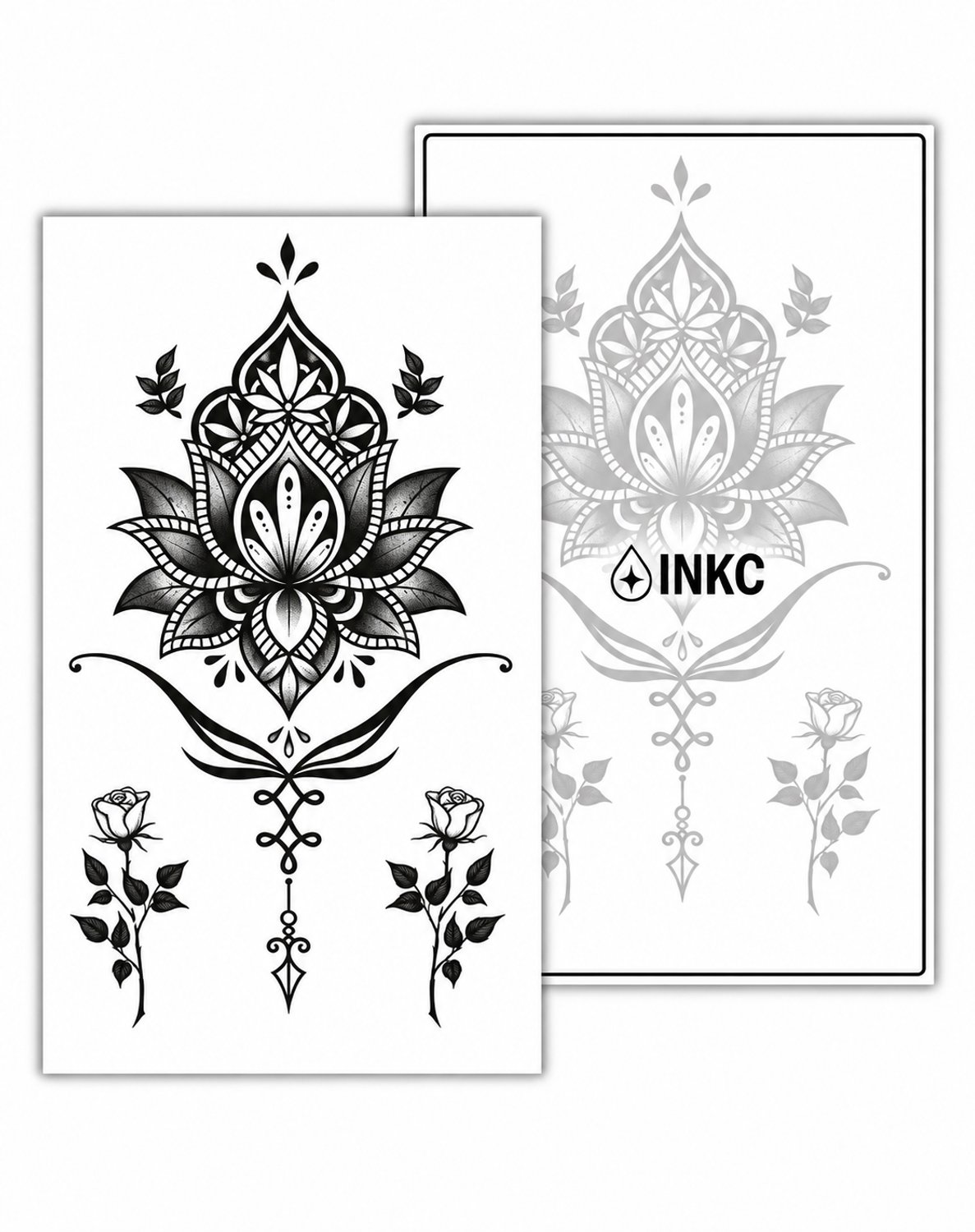 INKC - Tijdelijke Tattoo - Lotus Ornamenten Set - Nep Tattoo - Plak Tattoos - Blijft tot 2 weken - 11 x 18cm