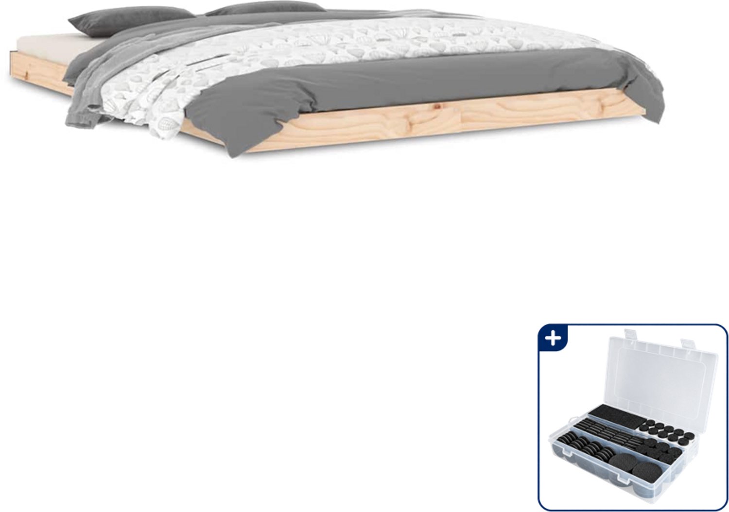 vidaXL bedframe - 135 x 190 cm - massief grenenhout - Inclusief antikrasvilt 177-delig Bruin