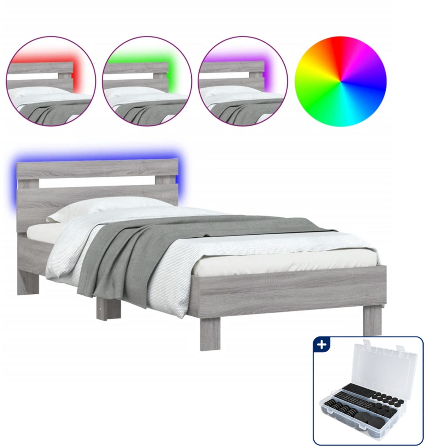 vidaXL bedframe met LED 90 x 190 cm - grijs sonoma eikenkleur - Inclusief antikrasvilt 177-delig