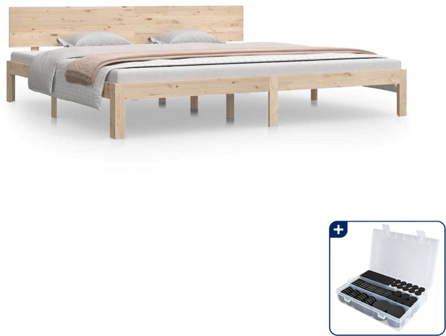 vidaXL bedframe - 200 x 200 cm - massief grenenhout - Inclusief antikrasvilt 177-delig Bruin