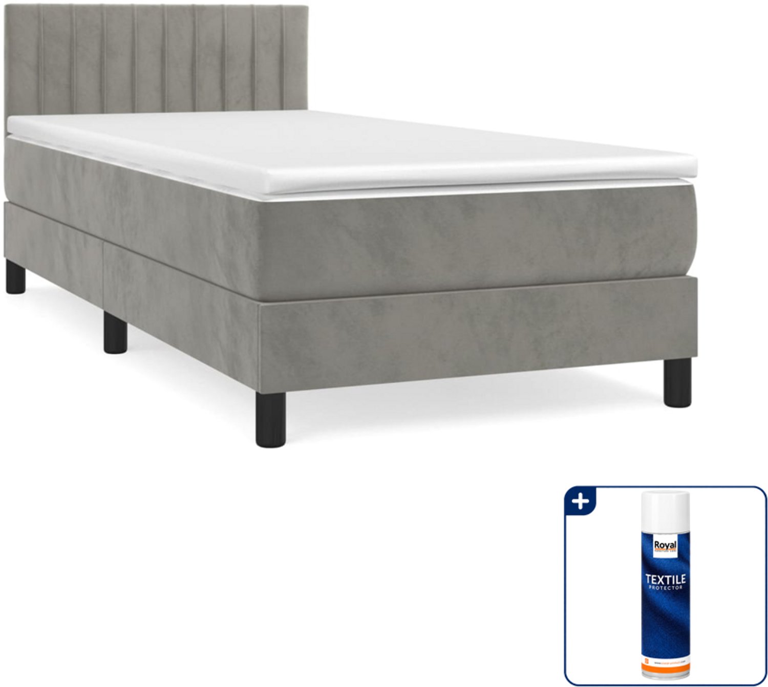 vidaXL Boxspring met matras - 90 x 190 cm - fluweel - lichtgrijs - Inclusief textielbeschermer 500 ml