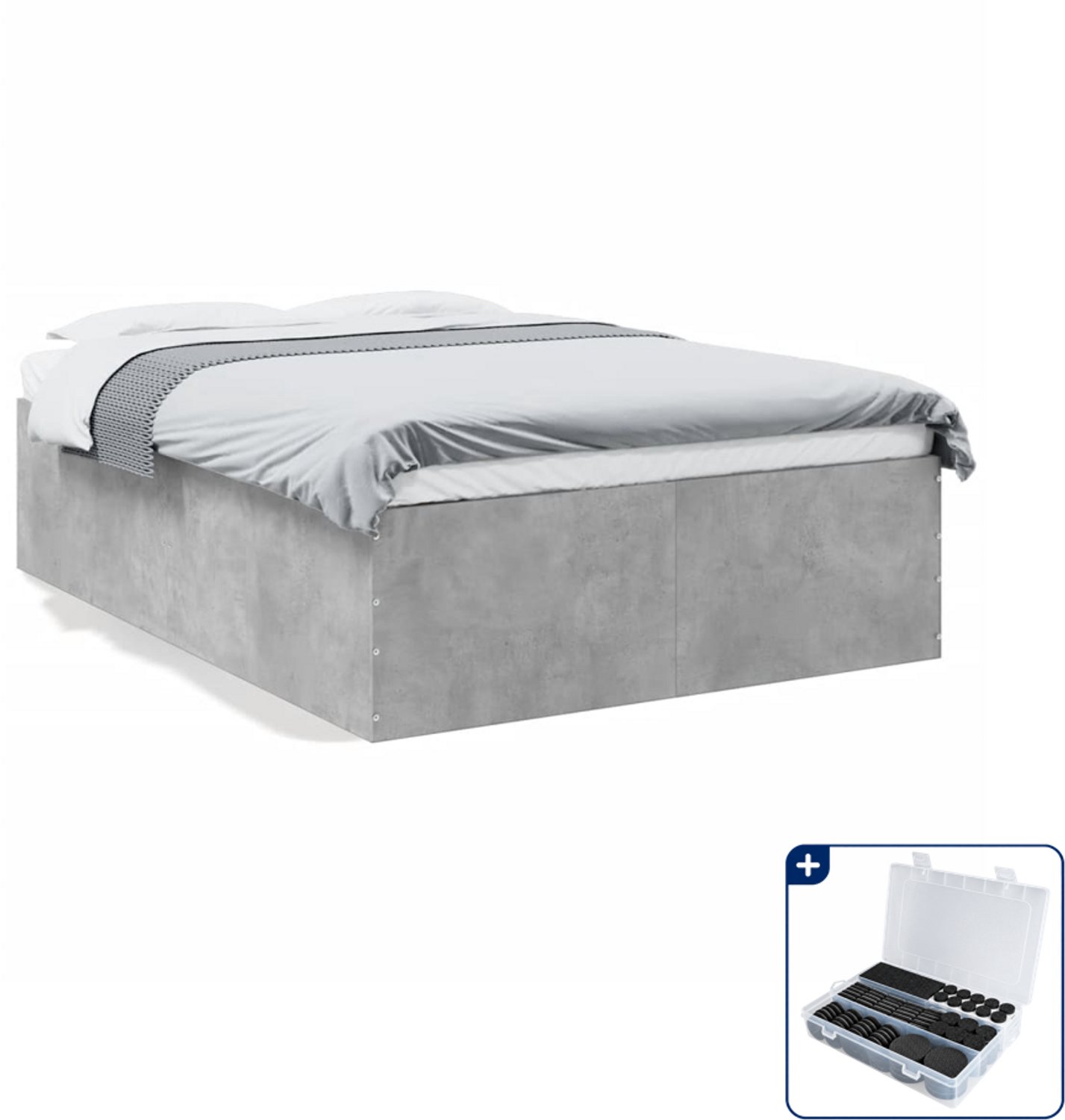 vidaXL bedframe - 120 x 190 cm - bewerkt hout - betongrijs - Inclusief antikrasvilt 177-delig