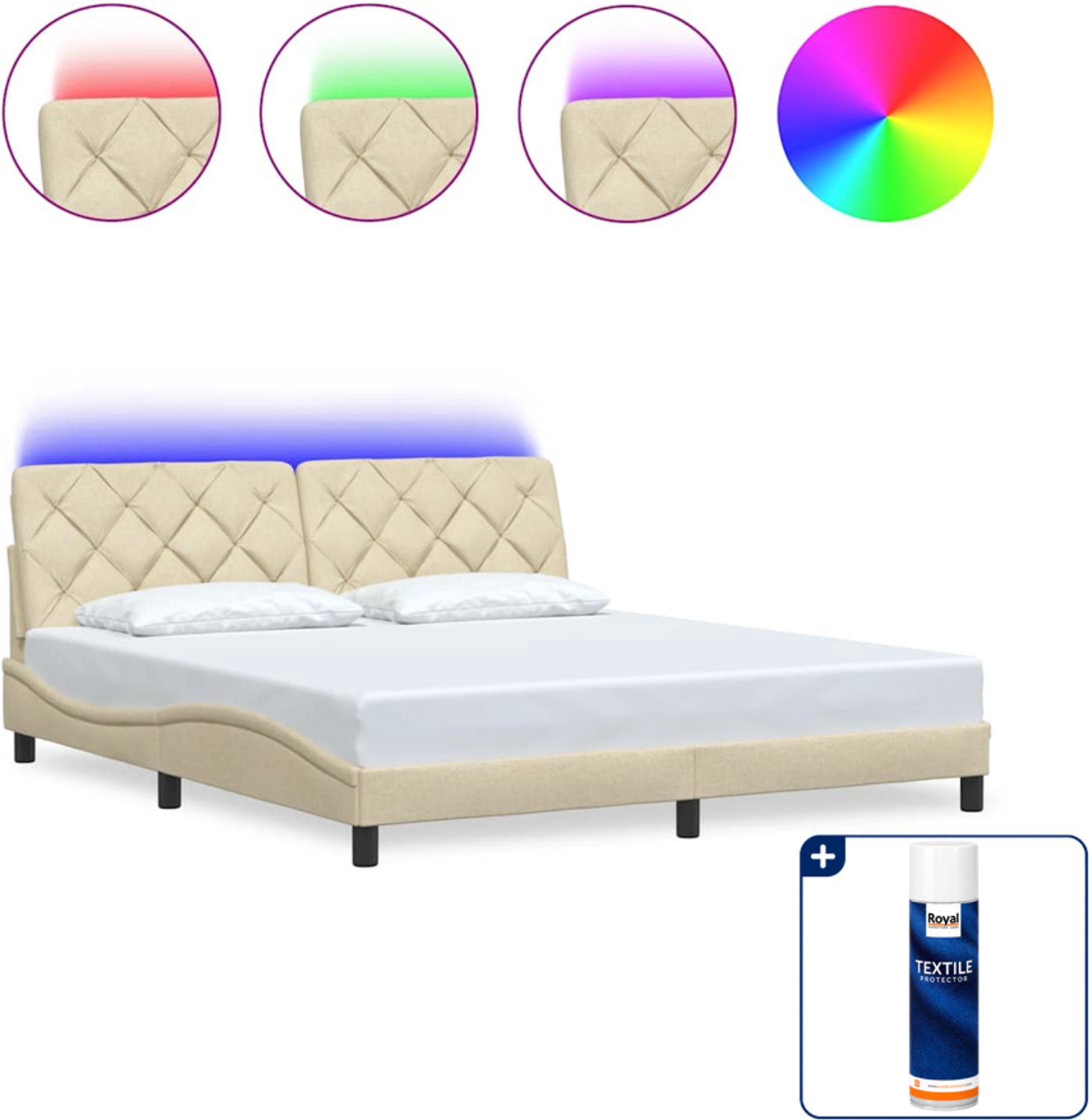 vidaXL Bedframe - Kingsize - 180 x 200 cm - crème - Inclusief textielbeschermer 500 ml Blauw